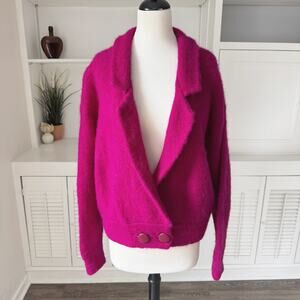 Vintage P.G.E. Fuchsia Mohair Wool Notched Collar Grandpa Cardigan Size M